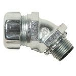 T&B® 5343-HT 53 Series High Temperature Insulated Liquidtight Conduit Connector, 3/4 in Trade, 45 deg Angle, Malleable Iron, Zinc Plated/Clear Polished Chrome