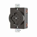 Wiring Device-Kellems Hubbellock® HBL20403 Grounding Heavy Duty Single Locking Receptacle With Stainless Steel Plate, 600 VAC, 250 VDC, 20/30 A, 3 Poles, 4 Wires, Black