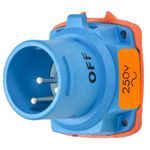 MELTRIC DECONTACTOR™ 63-18072 DSN20 Switch Rated Male Inlet With Ground, 110/125/220/250 VAC, 20 A, 2 Pole, 3 Wires