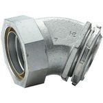 Killark® K0504 K Series Non-Insulated Liquidtight Conduit Connector, 1/2 in Trade, 45 deg Angle, Malleable Iron/Steel, Electroplated Zinc