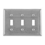 Bryant Electric SS3 Standard Wallplate, 3 Gangs, 4.5 in H x 6.41 in W, 302/304 Stainless Steel