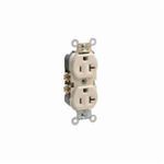 Leviton® BR20-I Straight Blade Receptacle, 125 VAC, 20 A, 2 Pole, 3 Wires, Ivory