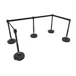 Banner Stakes PL4504 PLUS Barrier Set X5, Blank Black Banner, Includes: 5 PLUS Stanchions, 5 PLUS Bases, 4 PLUS Banner Head, 1 PLUS Receiver Head, Belt Length 15 ft, Suitable for Indoor/Outdoor Use