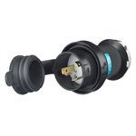 Wiring Device-Kellems Twist-Lock® Safety-Shroud® HBL2621SW Grounding Safety Shroud Watertight Locking Plug, 250 VAC, 30 A, 2 Pole, 3 Wires, Black/White