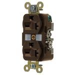 Wiring Device-Kellems HBL5462 Duplex Extra Heavy Duty Self-Grounding Straight Blade Receptacle, 250 VAC, 20 A, 2 Pole, 3 Wires, Brown