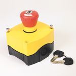 Allen-Bradley 800F-1YM5 Assembled Station,  1 Hole,  Plastic Enclosure,  Yellow,  Metric Conduit Knockouts,  Emergency Stop,  40mm Key Release Operator,  Non Illuminated,  1 N.O. / 1 N.C. Contact Configuration