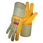 Boss® Flxo® 1BC0666 Premium Grade General Purpose Work Gloves, Chore/Clute Cut/Double Layer Palm, Nap-Out/Straight Thumb Style, L, Flannel/Textile Palm, Cotton, Gold/Green/Red, Elastic Strap Wrist/Rubberized Gauntlet Cuff, Resists: Water