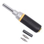 Klein® 32558 6-in-1 Ratcheting Nut Driver/Screwdriver, Measurement System: Imperial, 6 Piece, 1/4 in, 5/16 in, 3/8 in, 3/16 in, 1/4 in, #1, #2, #1, #2, 3/8 in Screwdriver Size, Cushion Grip Handle, Rubber/Steel, No Magnetized Tip