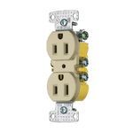 Wiring Device-Kellems tradeSELECT® RR15I Duplex Self-Grounding Standard Traditional Straight Blade Receptacle, 125 VAC, 15 A, 2 Pole, 3 Wires, Ivory