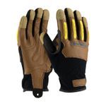 PIP® 120-4200/S Men's General Purpose Gloves, Leather Palm/Work, S, Goatskin Leather Palm, Leather/Spandex®/Lycra®/Kevlar®, Black/Brown, Hook and Loop Wrist Cuff, Uncoated Coating, Resists: Abrasion, Puncture and Tear, Unlined Lining, Micro Cotton Thumb