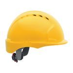 JSP® 280-EV6151SV-20 Evolution® 6151SV Deluxe Short Brim Vented Hard Hat, SZ 6-5/8 Fits Mini Hat, SZ 8 Fits Max Hat, HDPE, 6-Point Polyester Strap Suspension, ANSI Electrical Class Rating: Class C, ANSI Impact Rating: Type I, Wheel Ratchet Adjustment