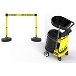 Banner Stakes PL4007T PLUS Cart Package with Tray, Yellow "Closed for Maintenance" Banner, Includes: 1 Cart, 5 PLUS Stanchions, 5 PLUS Banner Heads, 5 PLUS Bases, 1 Accessory Tray, Belt Length 15 ft, Suitable for Indoor/Outdoor Use