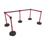Banner Stakes PL4599 PLUS Barrier Set X5, Blank Red Banner, Includes: 5 PLUS Stanchions, 5 PLUS Bases, 4 PLUS Banner Head, 1 PLUS Receiver Head, Belt Length 15 ft, Suitable for Indoor/Outdoor Use