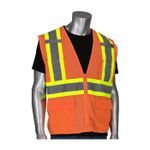 PIP® 302-MVZT-OR/M 2-Tone High Visibility Safety Vest, M, Hi-Viz Orange, Polyester Mesh, Zipper Closure, 6 Pockets, ANSI Class: Class 2, ANSI 107 Class 2 Type R2