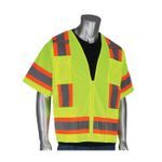 PIP® 303-0500-LY/4X 2-Tone Surveyor Safety Vest, 4XL, Hi-Viz Lime Yellow, Polyester Mesh/Solid Tricot, Zipper Closure, 11 Pockets, ANSI Class: Class 3, ANSI 107 Type R