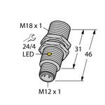 Turck BI5-G18K-AP6X-H1141 Cylindrical Embeddable Proximity Sensor, Inductive Sensing Method, 3-Wire DC PNP Transistor Output, 1NO Contact Configuration, 10 to 30 VDC