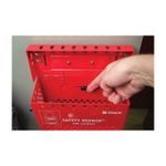Brady® 145579 Portable Lockout Box, 12 Padlocks Maximum, Hinged Door, Red, 6.1 in H x 9.3 in W x 3.6 in D, Wall Mounting