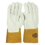 Ironcat® 6010/XL Heavy Weight Welding Gloves, XL, Top Grain Cowhide Leather, Off-White, Unlined Lining, Gauntlet Cuff, 12-1/2 in L