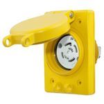 Wiring Device-Kellems Twist-Lock® HBL69W76 Grounding Standard Single Watertight Locking Receptacle With Lift Cover, 480 VAC, 30 A, 3 Poles, 4 Wires, Yellow