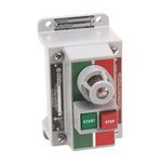 Rockwell Automation 800H Assembled, Type 7&9 Hazardous Location Push Button Station, Two Push Buttons w/ 120V AC/DC Rated Red Pilot Light, Red 120V AC Pilot Light No Legend, Green Flush START and Red Extended STOP, Components Type Buttons w/ Pilot Light