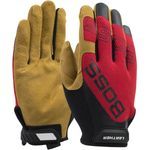 Boss® 120-ML1350T/XXL 120-ML1350T Gloves, XXL, Leather Palm, Red, Slip-On Cuff, Uncoated Coating, Resists: Abrasion, Spandex® Lining