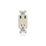 Decora® T5630-T Tamper-Resistant Receptacle and USB Charger, 15 A, 125 VAC Electrical Rating, 1 Pole, Light Almond
