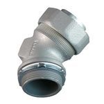 Appleton® ST-45150 ST Series Oiltight Raintight Liquidtight Conduit Connector With Plain Throat, 1-1/2 in Trade, 45 deg Angle, Malleable Iron, Triple Coated