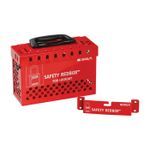 Brady® 145579 Portable Lockout Box, 12 Padlocks Maximum, Hinged Door, Red, 6.1 in H x 9.3 in W x 3.6 in D, Wall Mounting