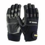 PIP® GUNNER-AV™ 120-4400/XXL 120-4400 General Purpose Gloves, Leather Palm/Work, Reinforced Thumb Crotch Style, 2XL, Synthetic Leather Palm, Cotton/Lycra®/Nylon/Polyester/Polyurethane/Synthetic Leather, Black/Gray, Hook and Loop Wrist Cuff, PVC Coating