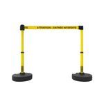 Banner Stakes PL4246 PLUS Barrier Set X2, Yellow "Attention - Entrée Interdite", Includes: 2 PLUS Stanchions, 2 PLUS Bases, 1 PLUS Banner Head, 1 PLUS Receiver Head, Belt Length 15 ft, Suitable for Indoor/Outdoor Use