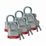 Brady® 51279 Safety Padlock, Keyed Different Key, Red, LOTO-12 Reinforced Laminated Steel Body, 1/4 in Shackle Diameter, 3/4 in Shackle Height, Hardened Steel Shackle, 1-1/3 in Body Length
