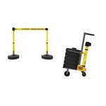 Banner Stakes PL4144 PLUS Cart Package, Yellow "Attention - Entrée Interdite" Banner, Includes: 1 Cart, 5 PLUS Stanchions, 5 PLUS Banner Heads, 5 PLUS Bases, Belt Length 15 ft, Suitable for Indoor/Outdoor Use