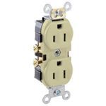 Leviton® CR15-I Duplex Straight Blade Receptacle, 125 VAC, 15 A, 2 Pole, 3 Wires, Ivory