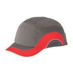 JSP® HARDCAP A1+™ 282-ABS150-62 Adjustable Back Baseball Style Low Profile Short Brim Bump Cap With EVA Foam Padding Liner/80% Polyester/20% Cotton Cap, OS, Gray/Red, HDPE with EVA Foam Padding Liner/80% Polyester/20% Cotton Cap, Elastic Strap Suspension