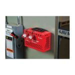 Brady® 145579 Portable Lockout Box, 12 Padlocks Maximum, Hinged Door, Red, 6.1 in H x 9.3 in W x 3.6 in D, Wall Mounting