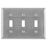 Bryant Electric SS3 Standard Wallplate, 3 Gangs, 4.5 in H x 6.41 in W, 302/304 Stainless Steel