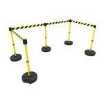Banner Stakes PL4591 PLUS Barrier Set X5, Yellow/Black Diagonal Stripe, Includes: 5 PLUS Stanchions, 5 PLUS Bases, 4 PLUS Banner Head, 1 PLUS Receiver Head, Belt Length 15 ft, Suitable for Indoor/Outdoor Use
