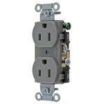 Wiring Device-Kellems CR15GRY Commercial Duplex Standard Straight Blade Receptacle, 125 VAC, 15 A, 2 Pole, 3 Wires, Gray