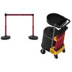 Banner Stakes PL4011T PLUS Cart Package with Tray, Red "Danger - Keep Out" Banner, Includes: 1 Cart, 5 PLUS Stanchions, 5 PLUS Banner Heads, 5 PLUS Bases, 1 Accessory Tray, Belt Length 15 ft, Suitable for Indoor/Outdoor Use