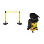 Banner Stakes PL4144T PLUS Cart Package with Tray, Yellow "Attention - Entrée Interdite" Banner, Includes: 1 Cart, 5 PLUS Stanchions, 5 PLUS Banner Heads, 5 PLUS Bases, 1 Accessory Tray, Belt Length 15 ft, Suitable for Indoor/Outdoor Use
