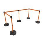 Banner Stakes PL4503 PLUS Barrier Set X5, Blank Orange Banner, Includes: 5 PLUS Stanchions, 5 PLUS Bases, 4 PLUS Banner Head, 1 PLUS Receiver Head, Belt Length 15 ft, Suitable for Indoor/Outdoor Use
