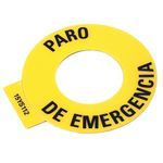 Rockwell Automation 800F Legend Plate, 60mm Round, Universal: PARO DE EMERGENCIA, Yellow with Black Legend Text, 30.5mm Opening