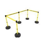 Banner Stakes PL4546 PLUS Barrier Set X5, Yellow "Attention - Entrée Interdite", Includes: 5 PLUS Stanchions, 5 PLUS Bases, 4 PLUS Banner Head, 1 PLUS Receiver Head, Belt Length 15 ft, Suitable for Indoor/Outdoor Use