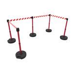 Banner Stakes PL4598 PLUS Barrier Set X5, Red/White Diagonal Stripe, Includes: 5 PLUS Stanchions, 5 PLUS Bases, 4 PLUS Banner Head, 1 PLUS Receiver Head, Belt Length 15 ft, Suitable for Indoor/Outdoor Use