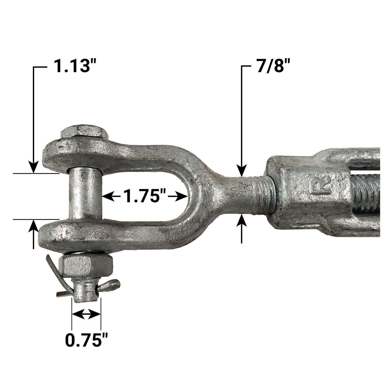 7/8" x 12" Hot Dip Galvanized Jaw & Jaw Turnbuckle
