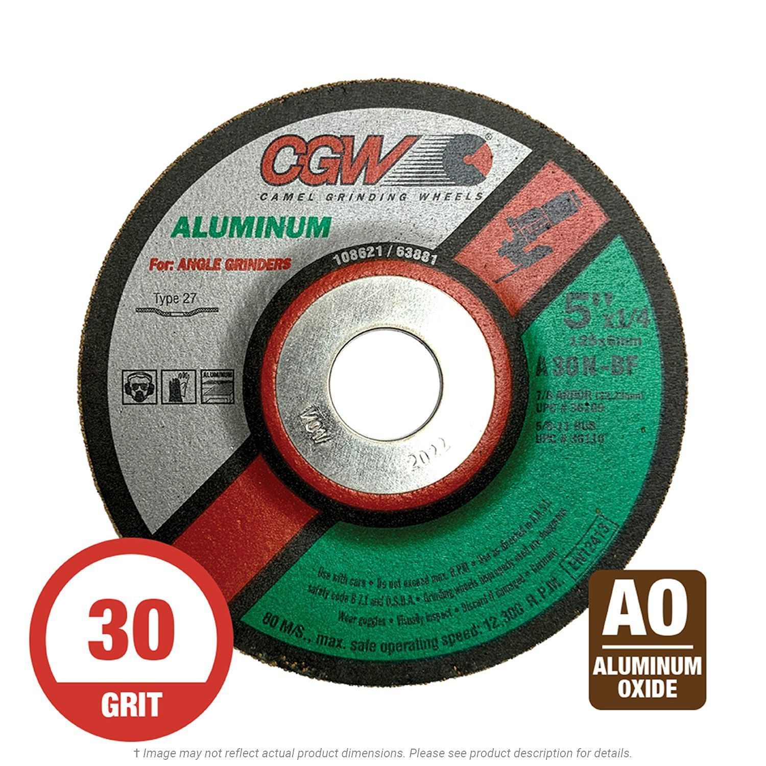 CGW 36109 Aluminum 5" x 1/4" x 7/8" Grinding Wheel T27 A30N 25 per Box