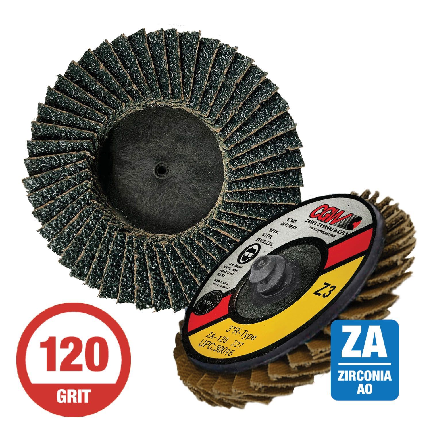 CGW 30016 Z3 Mini 3" Flap Disc Roll-On Arb. T27 120G Zirconia 10 per Box