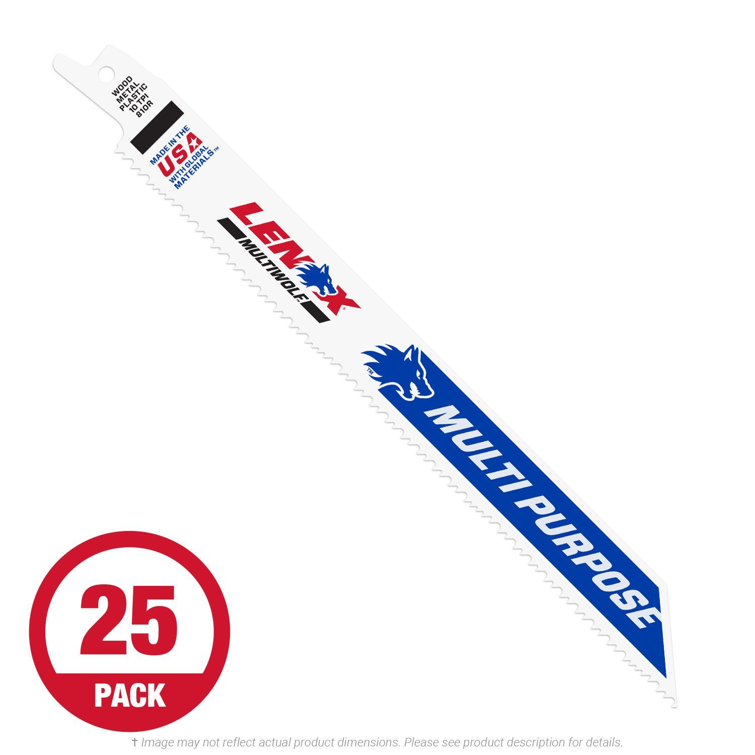 Lenox B810R 8" x 10 TPI General Purpose BiMetal Recip Blade, 25pack