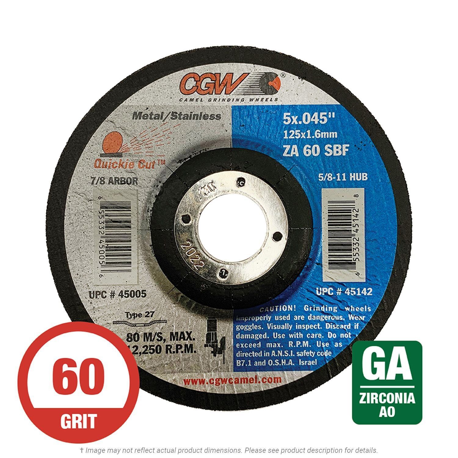 CGW 45005 Quickie 5" x .045" x 7/8" Cut-Off Wheel T27 60G Zirconia 25 per Box