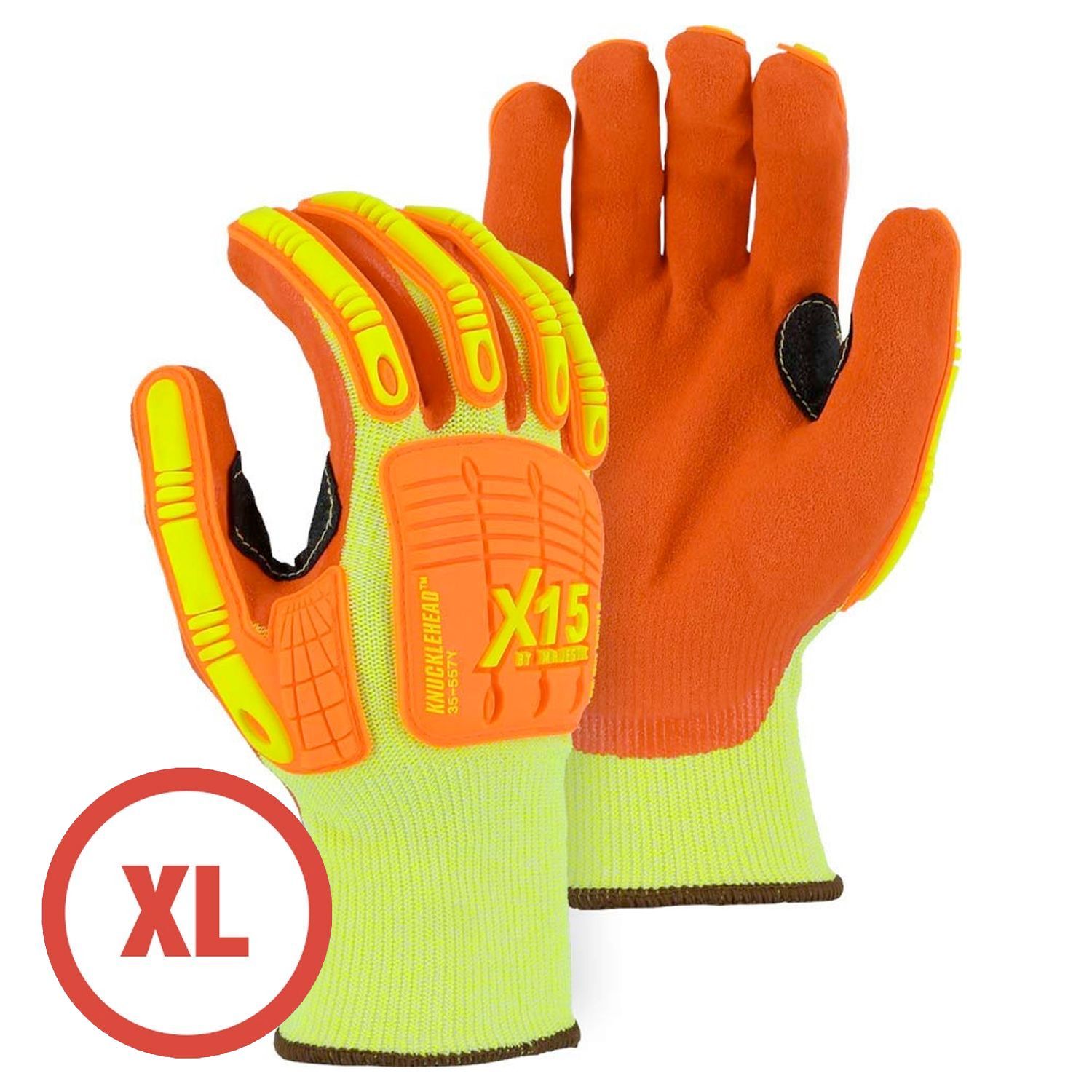Majestic 35-557Y Hi-Vis X15 Knucklehead ANSI A4 Cut & Impact Resistant Gloves XL
